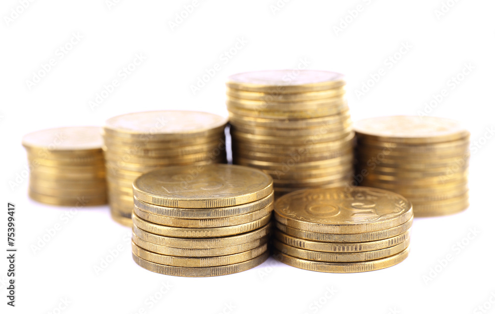 Pile of coins isolated on white background