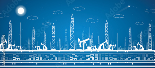 Petroleum panorama, industrial landscape, power plant, design