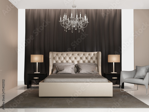 Contemporary elegant luxury grey beige bedroom photo
