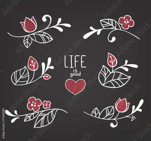 floral elements in naive hand drown style