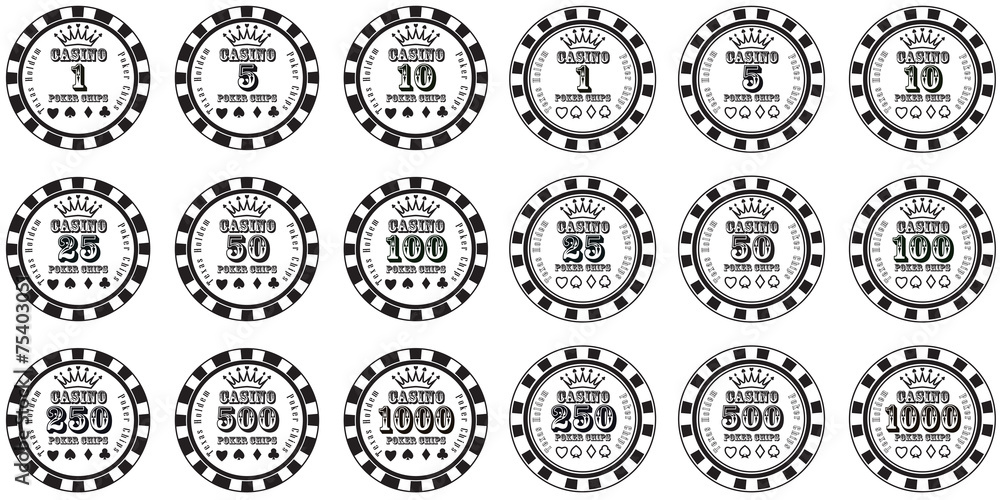 Obraz premium poker chips set black and white isolated on white background