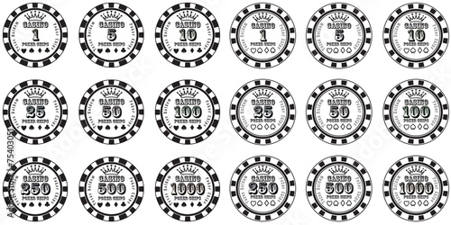 poker chips set black and white isolated on white background