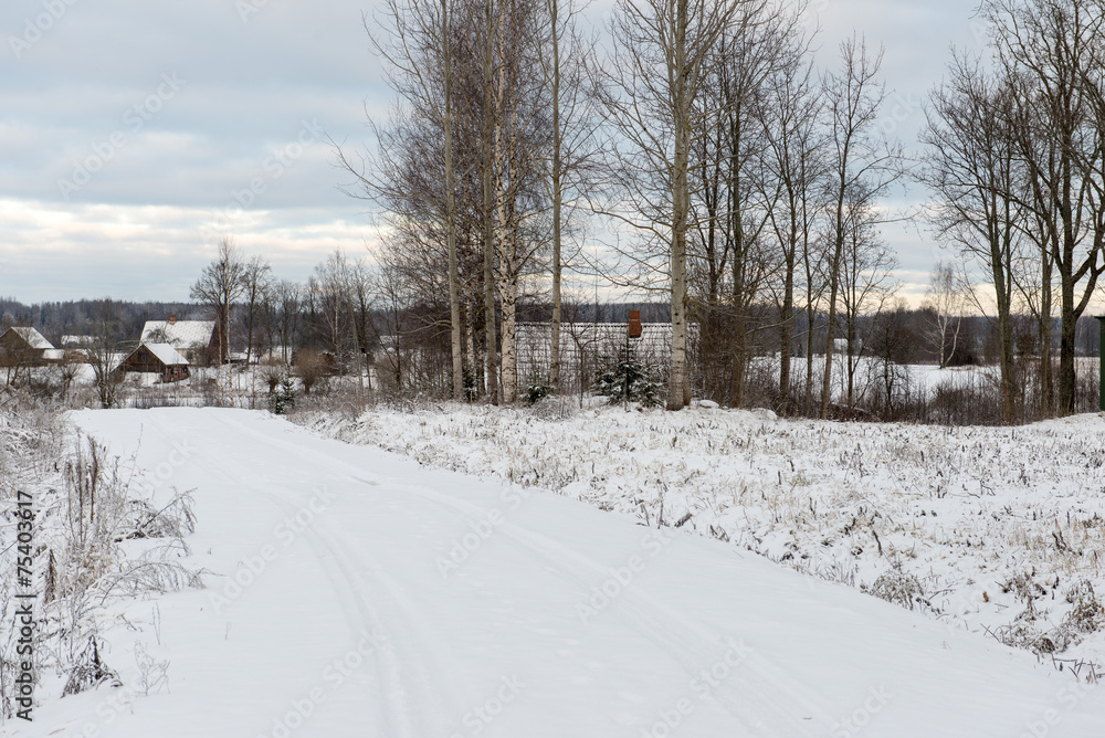 Naklejka premium country snowy road in winter