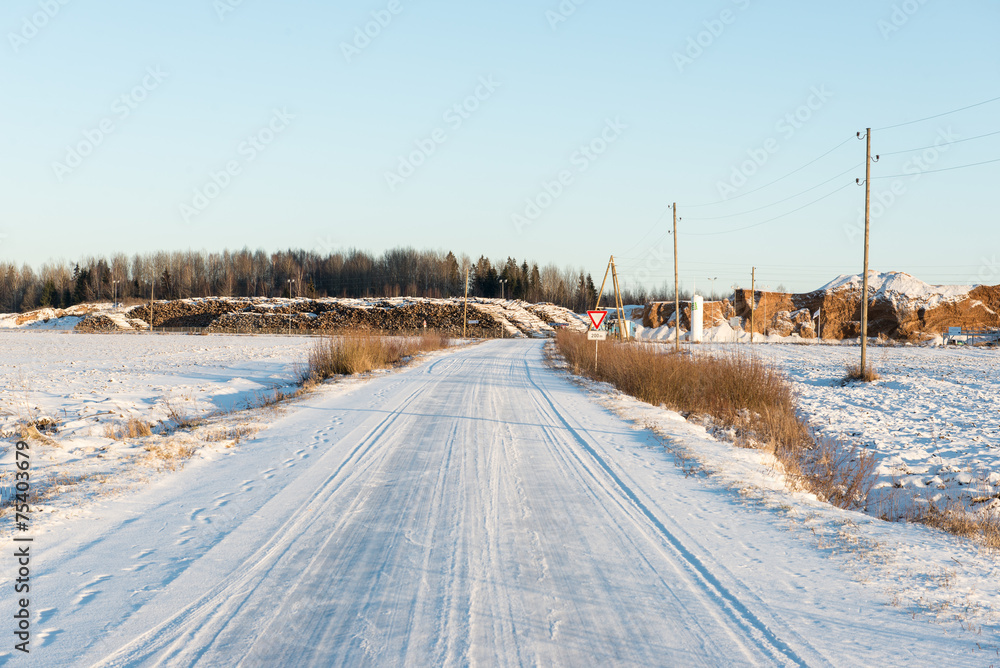 Fototapeta premium country snowy road in winter