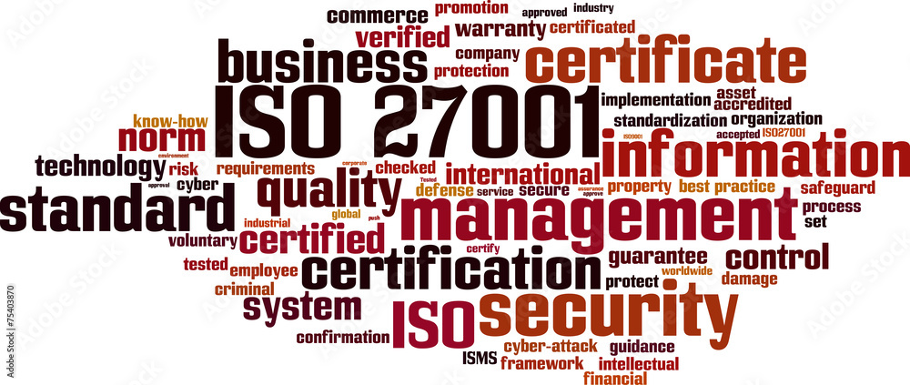 ISO 27001 word cloud concept. Vector illustration