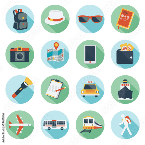 Flat icons set : Backpacker, Trips & Travel