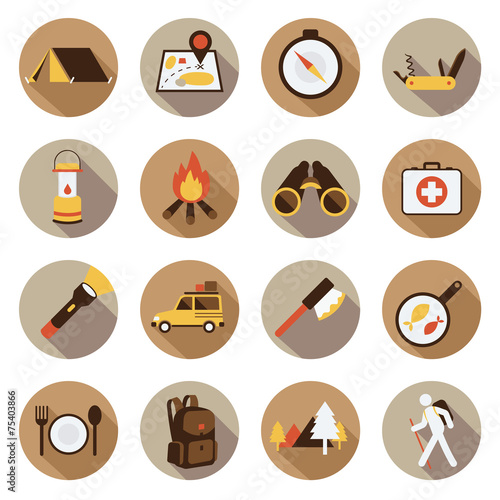 Flat icons set : Adventure & Camping, Trips & Travel