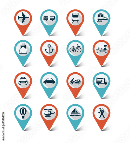 Map markers, GPS icons set : Transportation, Trips & Travel