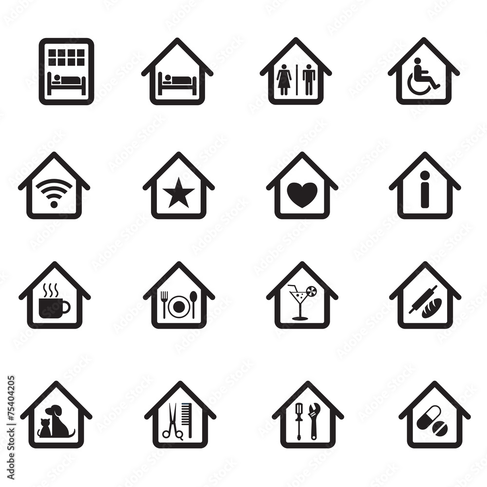 Flat icons set : Building, Destination, Place for Map Flat icons set : Building, Destination, Place for Map