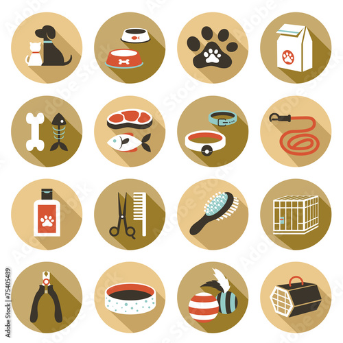 Flat icons set : Pet, Cat & Dog Object