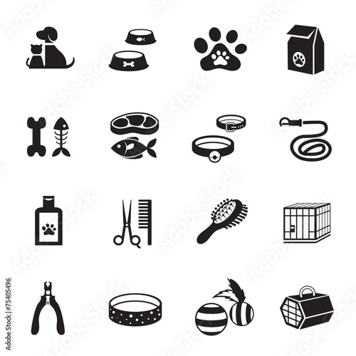 B&W icons set : Pet, Cat & Dog Object