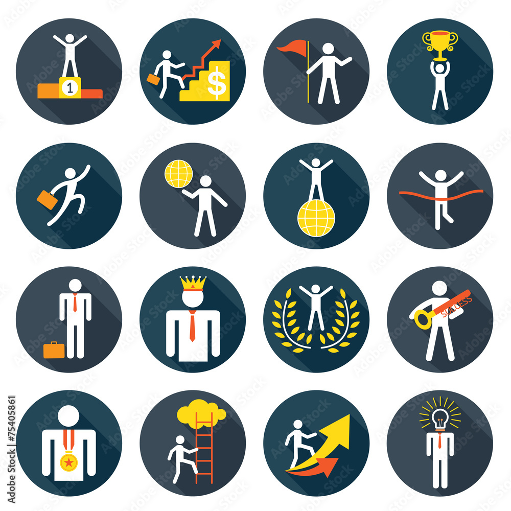 Flat icons set : Business Man, Success, Award Object Flat icons set : Business Man, Success, Award Object