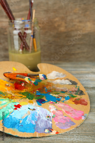 Beautiful still life with professional art materials, close up