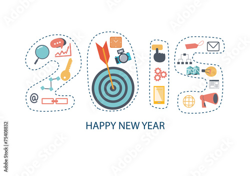 Flat design 2015 new year icons set of website SEO optimization photo