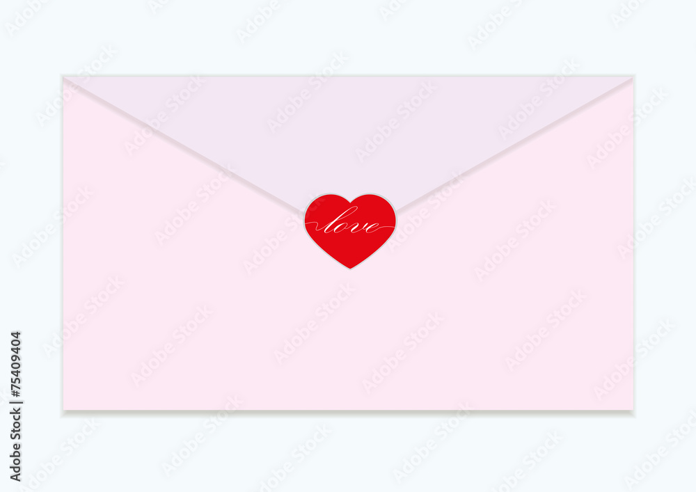 Vector red heart with envelope pink