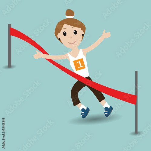 female running to the finish line