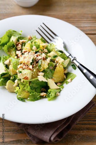 Salad with Avocado, Lettuce, Orange and Nuts