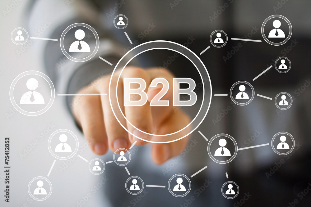 Businessman pressing web b2b icon sign Businessman pressing web b2b icon sign