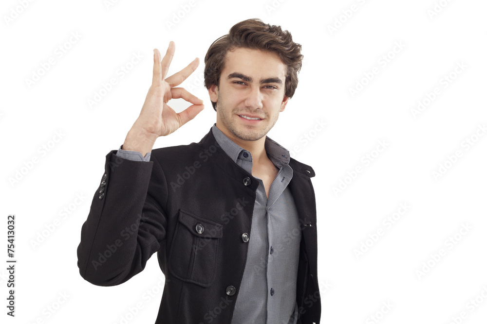 Portrait of happy smiling businessman with okay gesture Portrait of happy smiling businessman with okay gesture