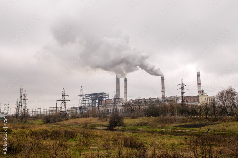 power station with smoke stack power station with smoke stack