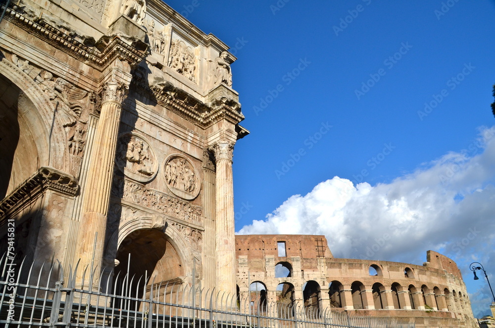 Triumphal Arch of Constantine and Coliseum in Rome