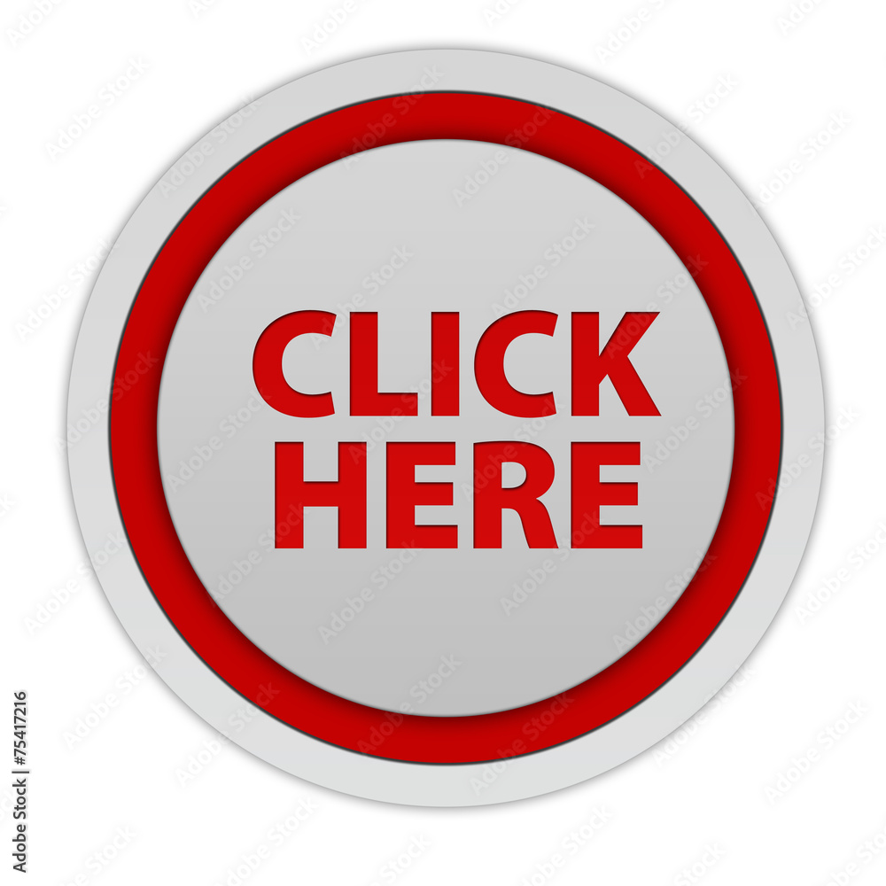 Click here circular icon on white background Click here circular icon on white background