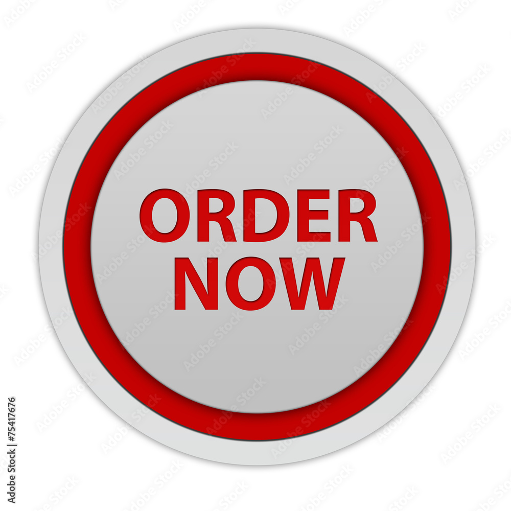 Order now circular icon on white background Order now circular icon on white background
