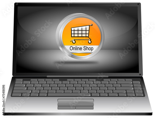 Laptop mit Online Shop Button