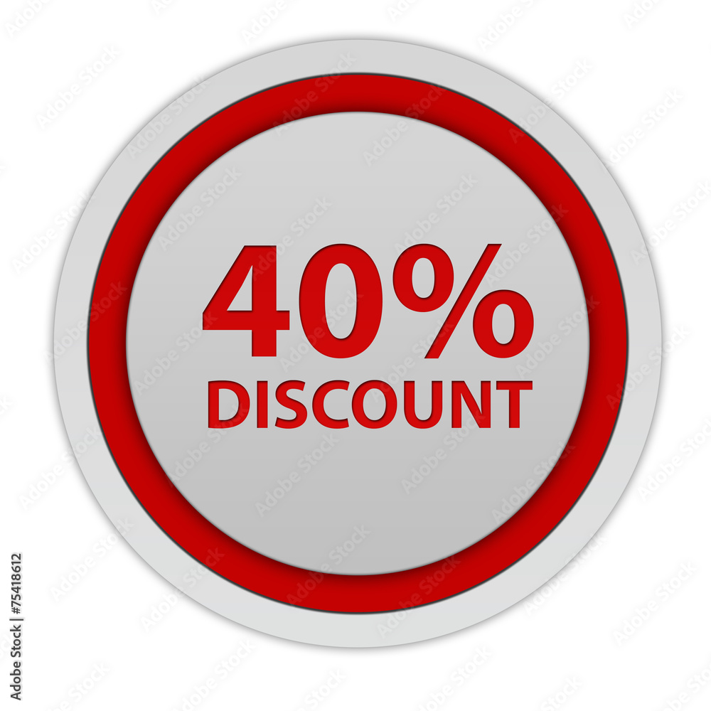 Discount forty percent circular icon on white background Discount forty percent circular icon on white background