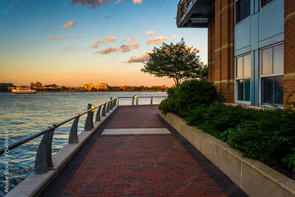 Walkway along the waterfront at Battery Wharf, in Boston, Massac