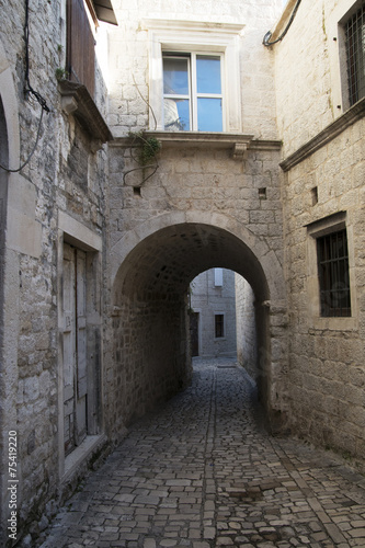 Pavement end narrow streets and courtyards of Trogir,Croatia
