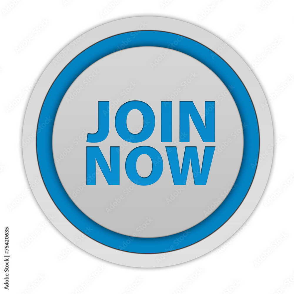Join now circular icon on white background Join now circular icon on white background