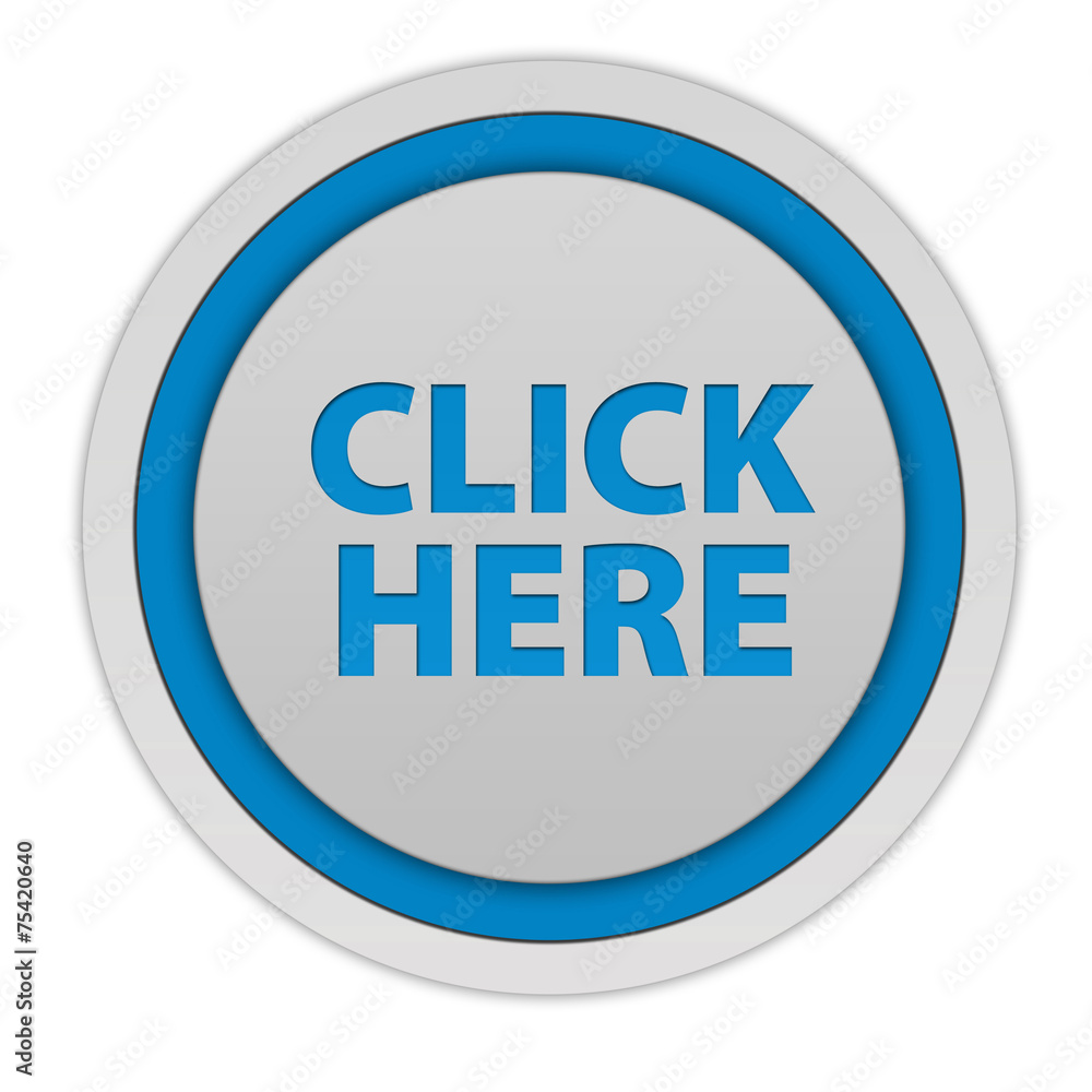Click here circular icon on white background Click here circular icon on white background