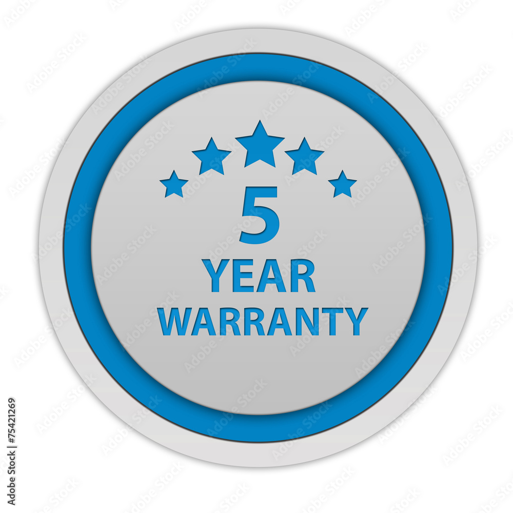 Five year warranty circular icon on white background Five year warranty circular icon on white background