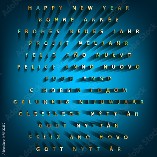 Red Happy New Year Vector Blend Design in eleven languages