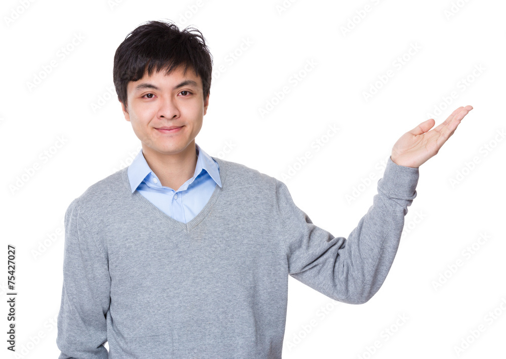 Businessman with open hand palm Businessman with open hand palm