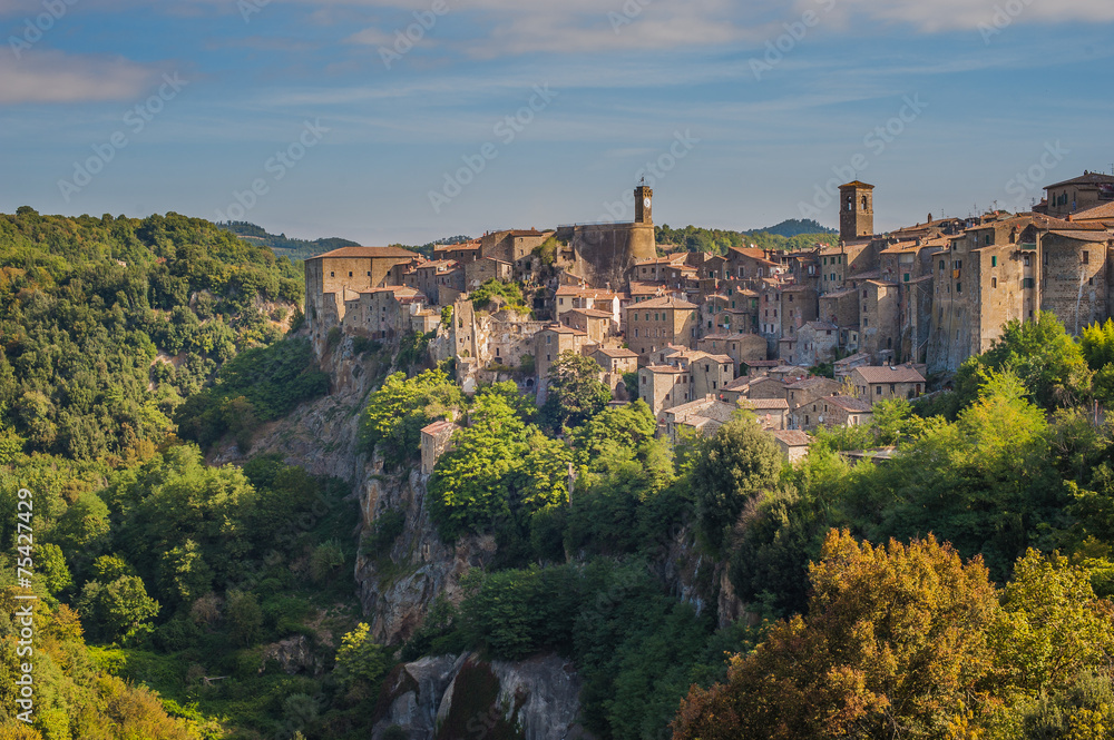 The old town in Tuscany, on the hillside, Sorano in Italy