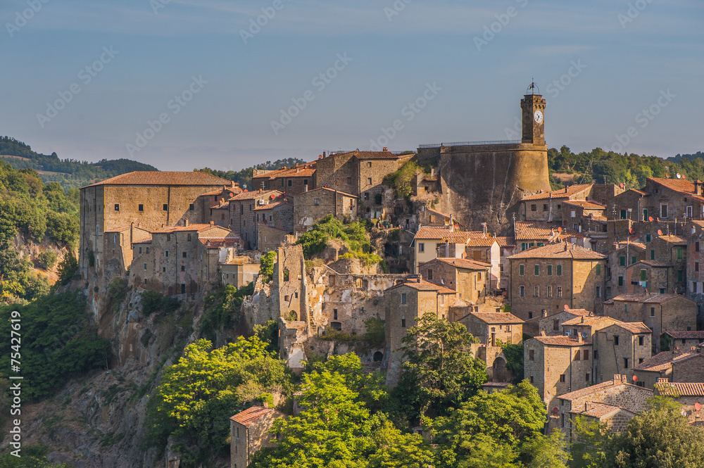 The old town in Tuscany, on the hillside, Sorano in Italy