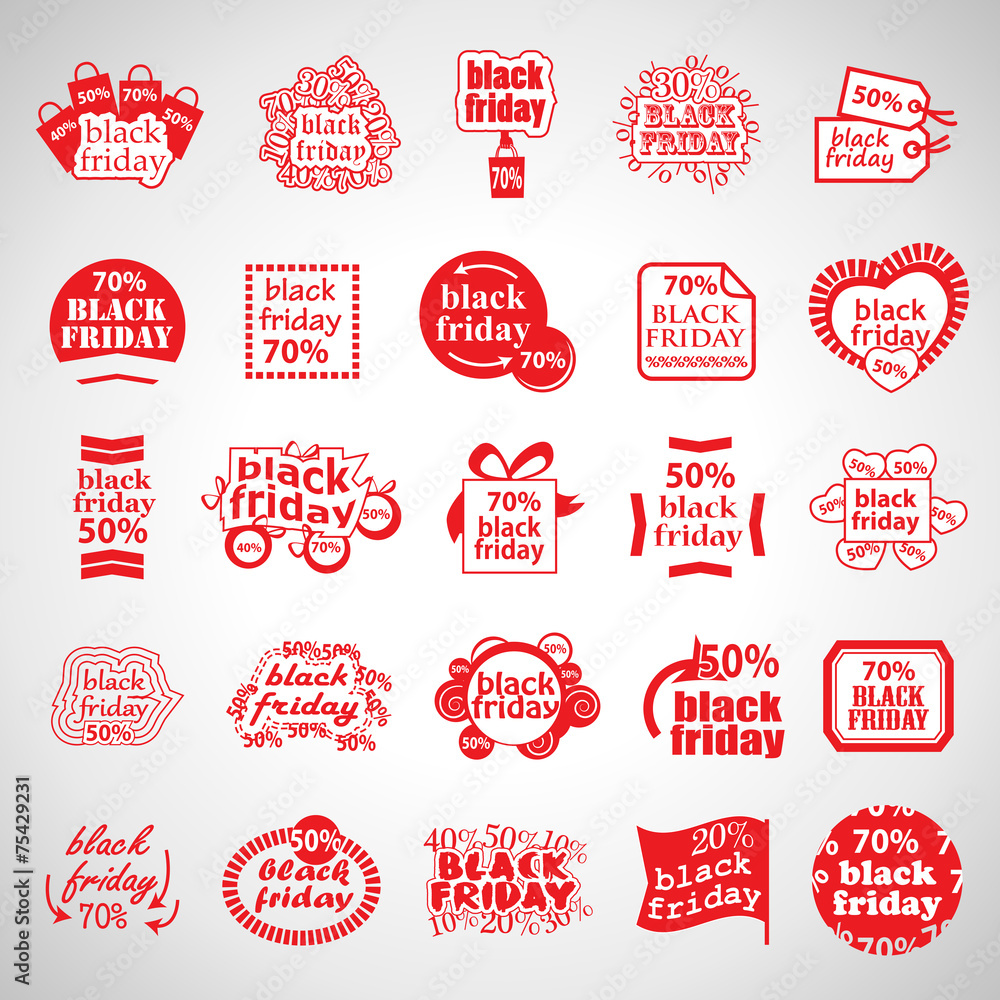 Obraz premium Black Friday Set - Isolated On Gray Background - Vector Illustration, Graphic Design, Editable For Your Design