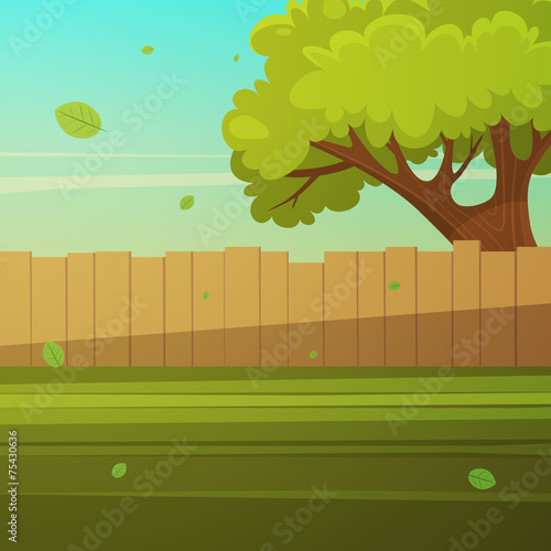 Wooden fence with tree