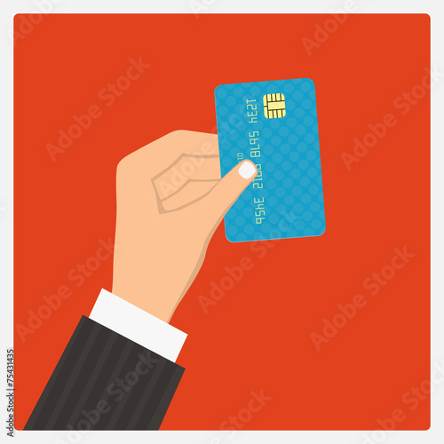 Flat design style illustration. Hand hold credit card to pay. Ve