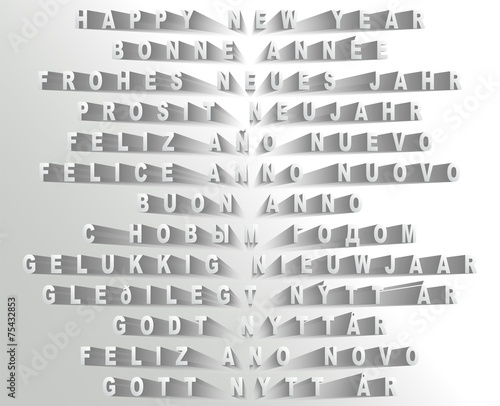 Happy New Year Vector White Blend Design in eleven languages