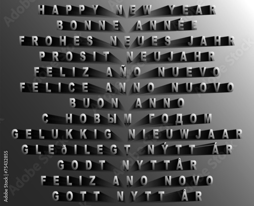 Happy New Year Vector White Blend Design in eleven languages