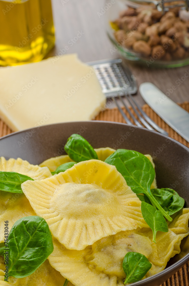 Homemade ravioli stuffed with spinach and ricotta Homemade ravioli stuffed with spinach and ricotta