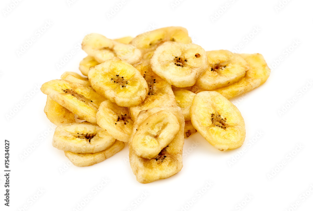 Isolated pile of banana chips Isolated pile of banana chips