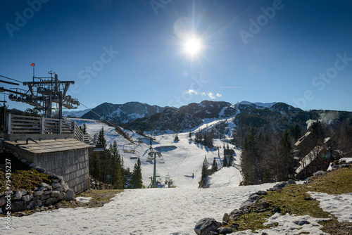 Ski slopes of Vogel, Julian Alps, Slovenia, Europe.