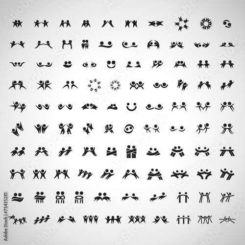 Abstract Human Symbols Set: Success, Celebration, Achievement, Activity, Team, Friends, Friendship - Isolated On Gray Background - Vector Illustration, Graphic Design Editable For Your Design