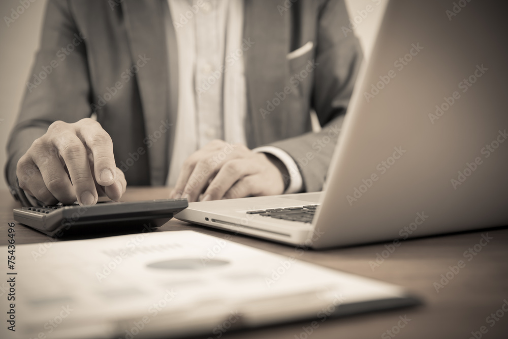 Businessman analyzing investment charts with laptop. Accounting Businessman analyzing investment charts with laptop. Accounting