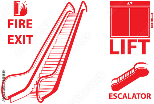 Vector design of elevator, lift and fire exit sign