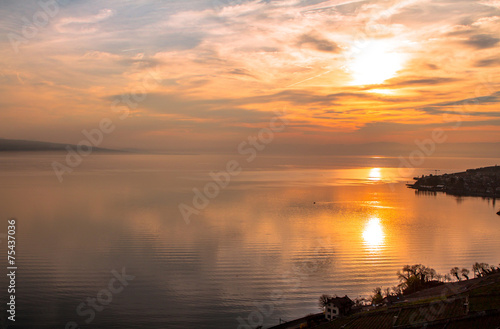 A beautiful sunset over Lake Geneva photo